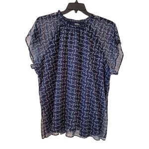 Bloomchic Star Print Short Sleeve Blouse Plus Size 22/24 Navy Blue